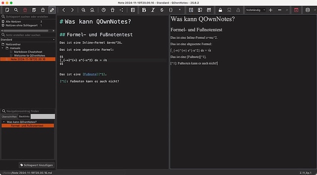 Formeln und Fußnoten in QOwnNotes
