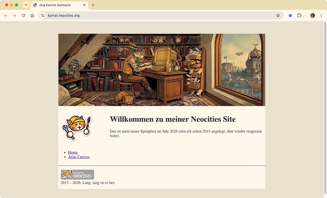 Meine Startseite auf Neocities, aktuelle Version.